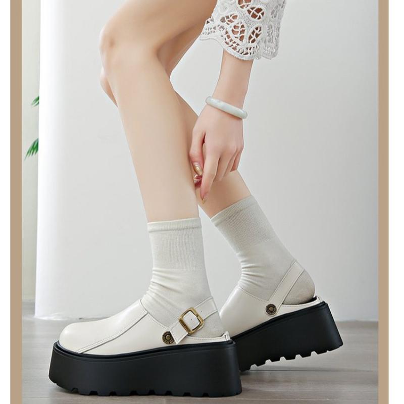 AUTUSPIN 6cm Keile Klobige Damen Hausschuhe Mode Frühling Sommer Weiße Pantoletten Schuhe Weiches Leder Slipper Damen Slides Loafer 2025