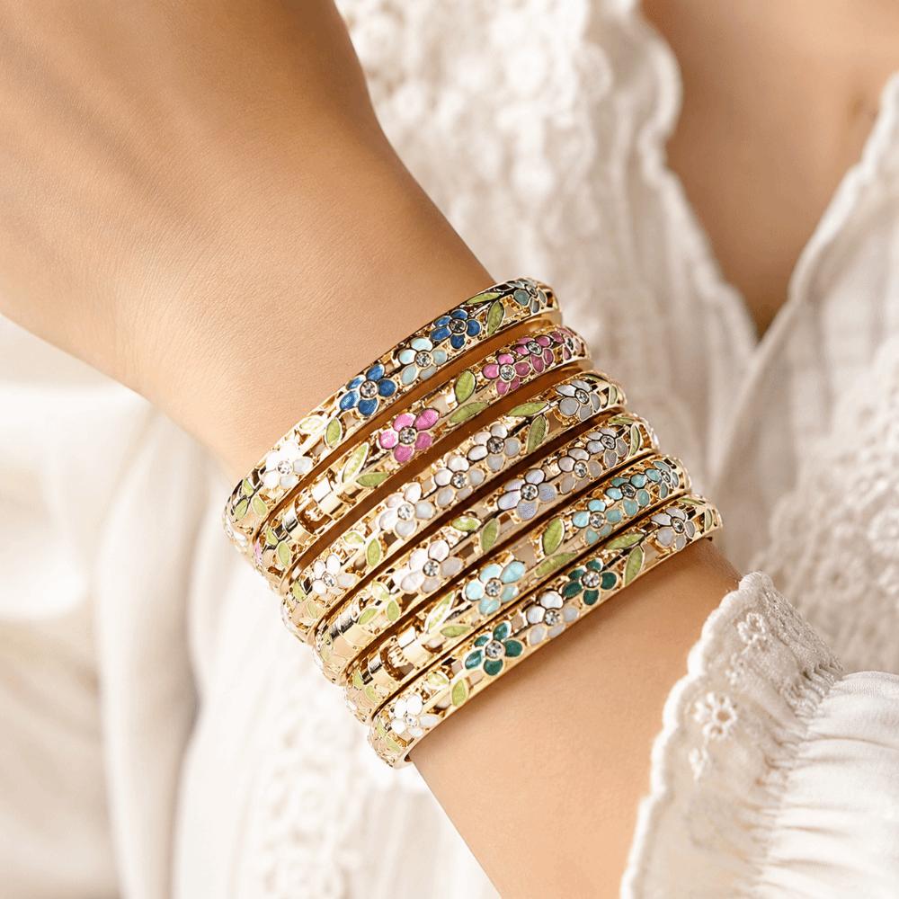 Enamel Flower Bangle Colorful Women's Hand Bracelet Handicraft Vintage Cloisonne Bangle  Girls