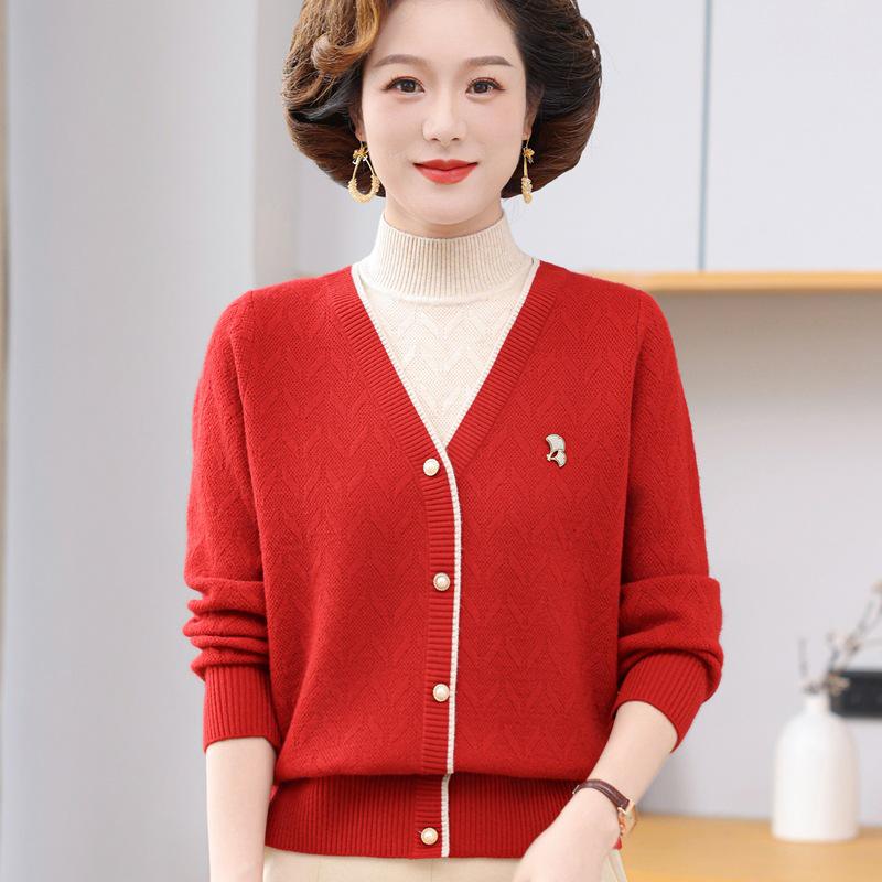 Autumn Stylish Knit Sweater for Middle-aged Moms - Two-Piece Design for 40-50s Women