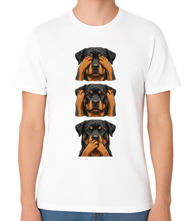 

Rottweiler See Hear Speak No Evil Funny Graphic Unisex T-Shirt Dog Tee 5XL різнокольоровий