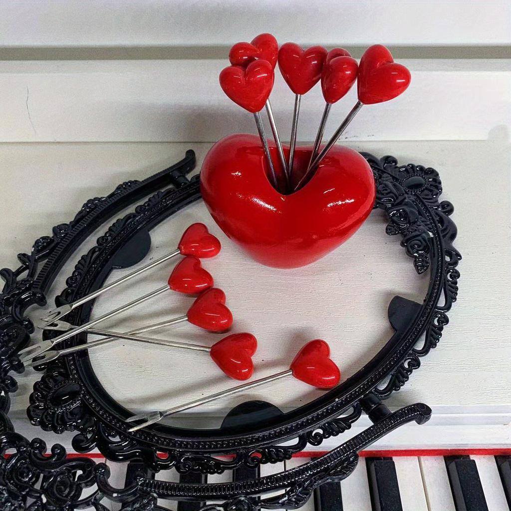 11-Piece Heart-Shaped Dessert Forks Set 10 Forks With Base Stainless Steel Fruit And Cake Forks Romantic Snack Picks