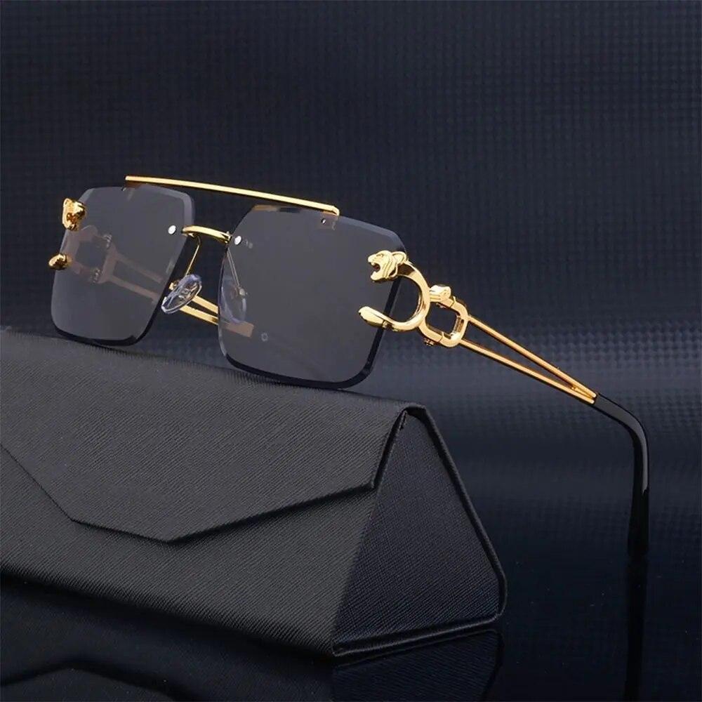 Vintage Oversized Square Sunglasses with Gold Accents and Gradient Lenses