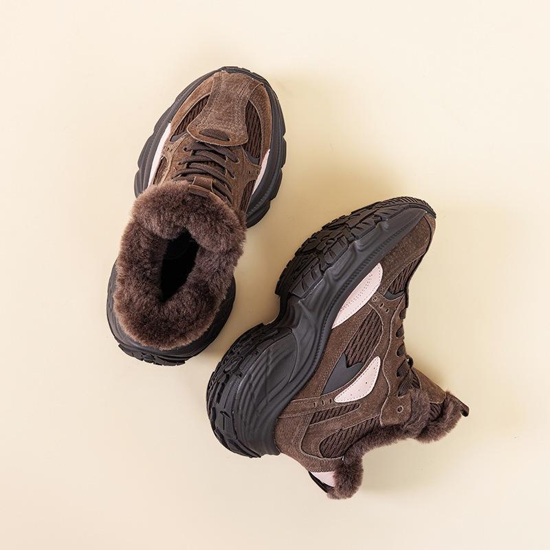 Winter New Thick-soled Women's Black Heightening Plush Casual Fluffy Shoes Muffin Sneakers