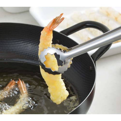 Yoshikawa YJ2787, Made In Japan, 23.3cm Long Tongs, Perfect for Cooking Tempura, Silver