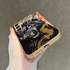 Black Gold Tiger Pattern 2D Phone Case for Samsung S26 S25 S24 S23 S22 S21 S20 A56 - Golden Metal Paint Glass Protective Cover