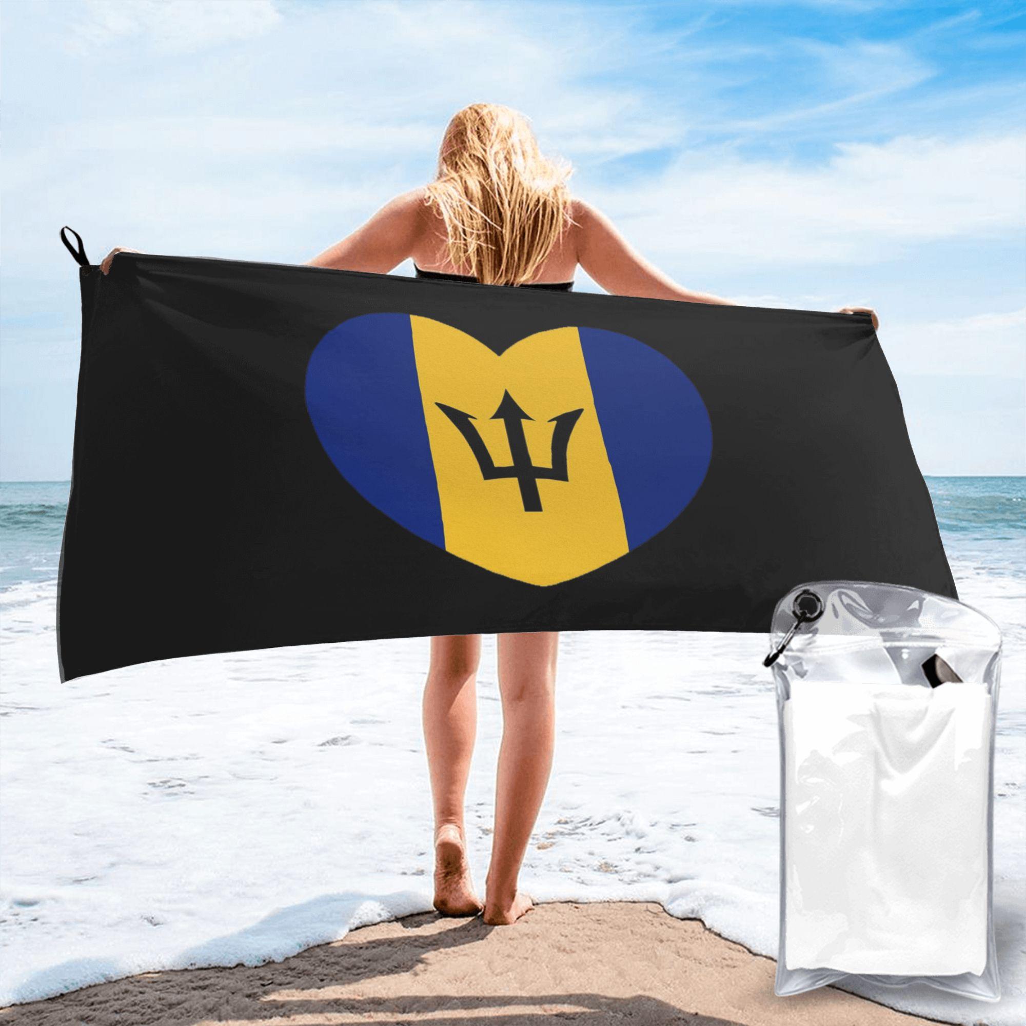 

Barbadian heart For real Bajans Barbados Flag Beach Towel Soft Microfiber Quick Dry Absorbent Quick Towels For Swimming W30*H60(CM)