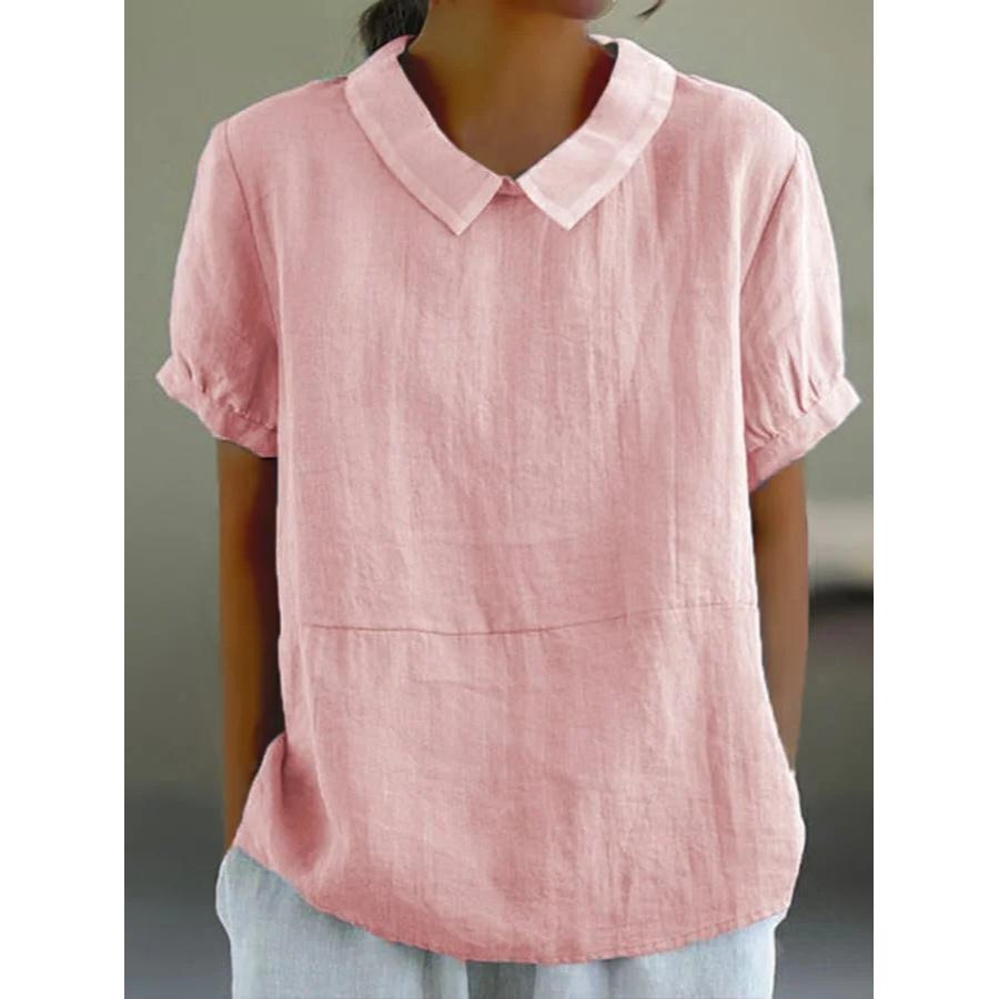 Loose Lapel Shirt Women's Short-sleeved Cotton Top