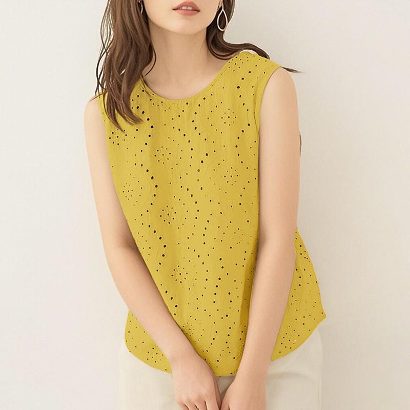 

ZANZEA Женские повседневные летние майки без рукавов с круглым вырезом, вышивкой и крючком 5XL жёлтый