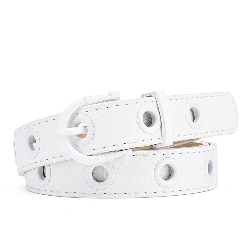 

Элегантный женский пояс на талию в ассортименте цветов с уникальными отверстиями-люверсами и стильной пряжкой белый