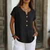 Women's Linen Blend Short Sleeve Blouse Notch V Neck Button Front Loose Casual Summer Tunic Top