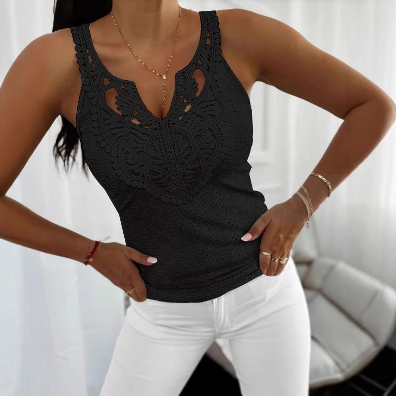 2026 Summer Sleeveless Casual Lace Women Tank Top Elegant Sweet Slim Fit Vest V Neck Y2k Hollow Out Camisole Tops for Women Clothing