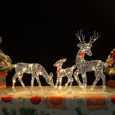 Christmas Light-up Reindeer Decoration LED Lighted 2D Iron Deer Family for Yard