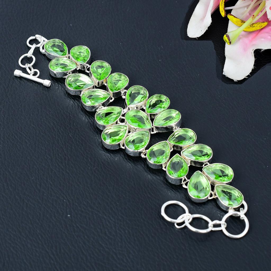 Bracciale Fatto a Mano in Argento Sterling 925 con Pietra Tsavorite 7-8" KG-388