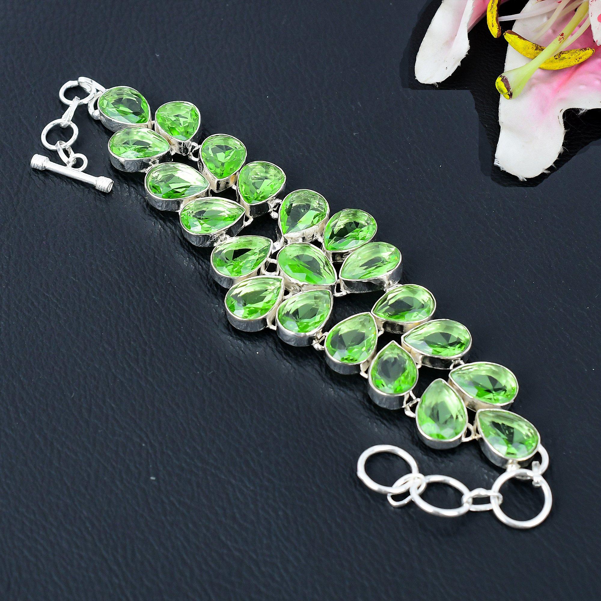 

Tsavorite Gemstone Handmade 925 Sterling Silver Bracelet 7-8 KG-388
