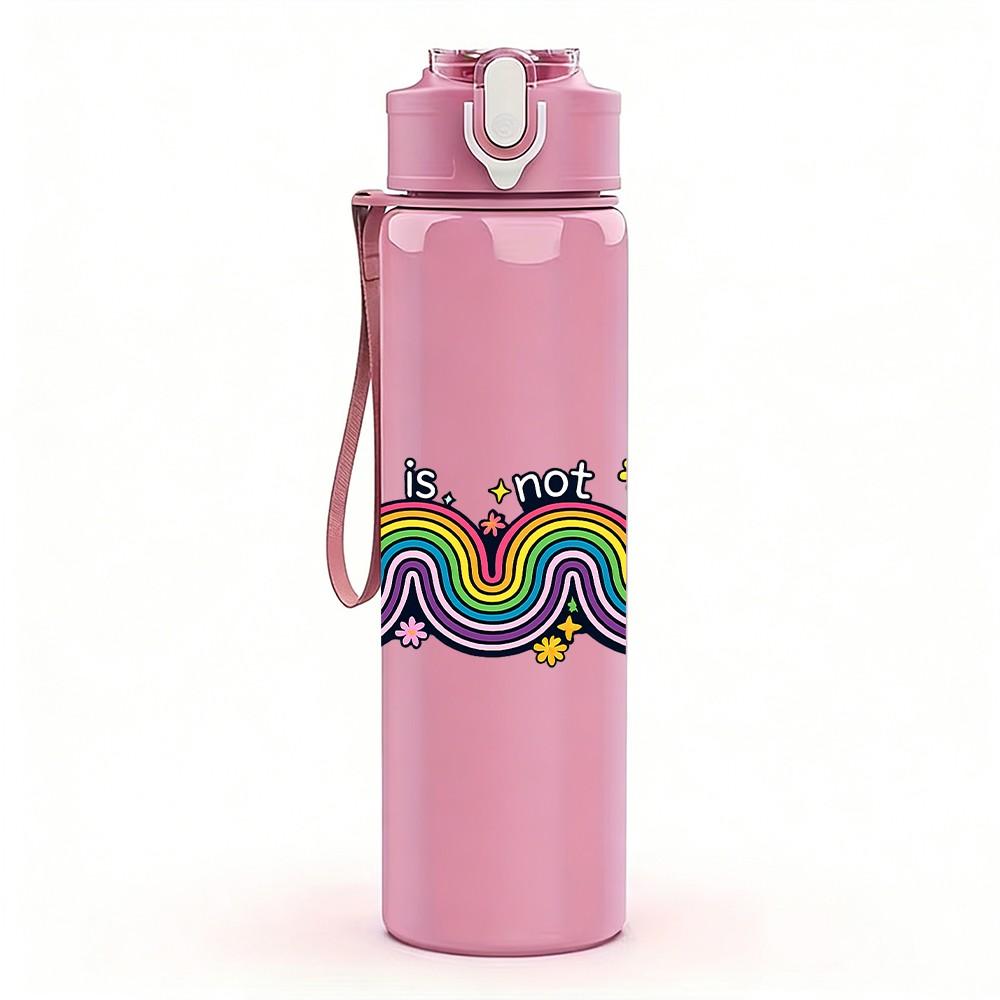 1PC Wavy Groovy Rainbow Swirl Print 750ml Color Plastic Sports Water Bottle Leakproof Flip Straw Lid Suitable for Sports Office Home Use