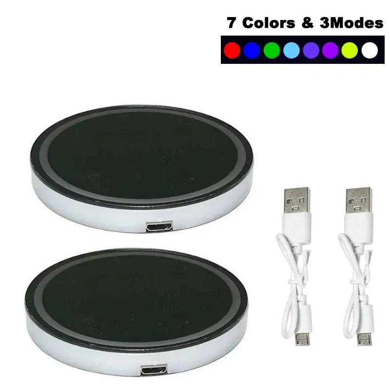 1/2PCS LED Car Cup Holder Lights, Light up Car Coasters for Cup Holders 7 Colors Changing USB Charging Mat Waterproof Cup Pad
