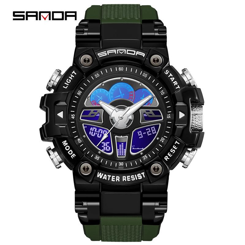 Sanda Men s Harajuku Style Multifunctional Steering Wheel Watch with Lift-Hand Light, Calendar, Sports Alarm, Quartz Movement.