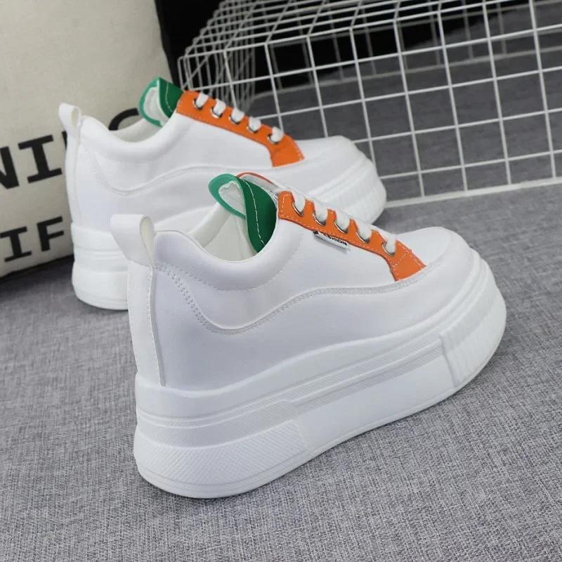 Fashion High Quality 10cm Platform Wedge Sneakers Height Increased Shoes Leather Women Spring Autumn Waterproof  Shoes Tenis De Mujer