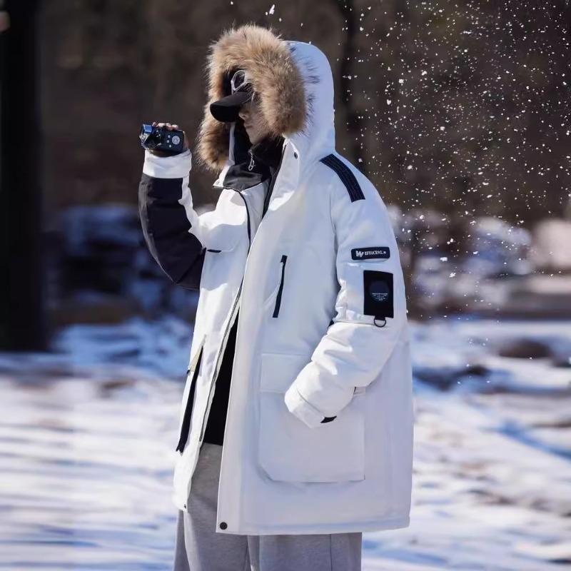 Down Jacket Men's Autumn and Winter Warm and Cold-proof Thickened Medium and Long Hooded Pie To Overcome Simple Fashion Loose Men's Coat