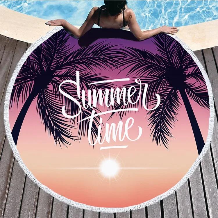 Tropic Plant Hawaii Coconut Tree Summer Beach Towel For Adult Kids Comfortable Soft Microfiber Round Shower Bath Towels