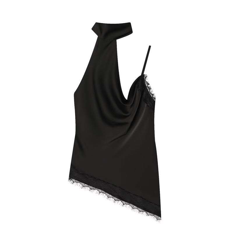 European & American Style Patchwork Lace Camisole Top (2026 Collection) for Women Extra Small чёрный