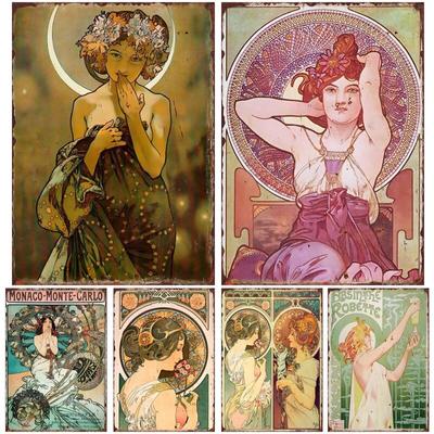 Cartel de hojalata Art Nouveau, letrero de metal vintage para decoración del hogar, placa para pasillo, sala de estar, dormitorio, decoración de pared, pintura, placa de hierro