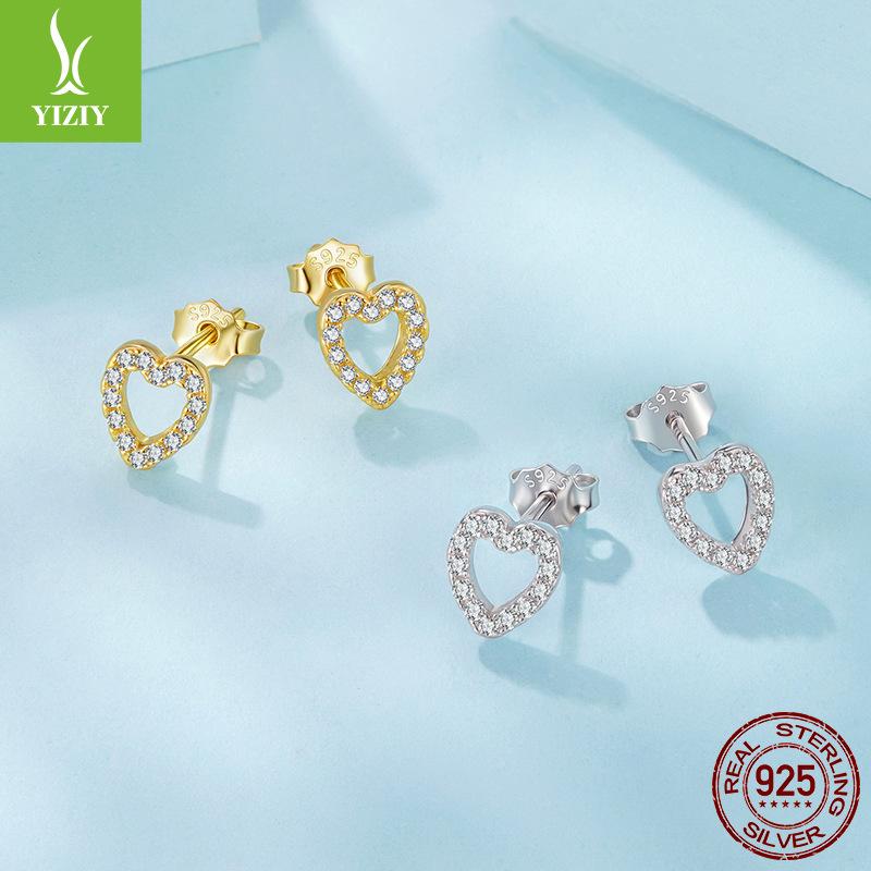 Hollow Heart-Shaped Threaded Ball Stud Earrings For Women, Simple And Versatile Mini S925 Sterling Silver Love Stud Earrings.