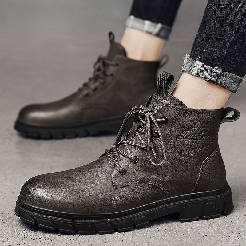 Fashion 2025 New British Style Men's Short Boots,fashionable Men's Shoes Workwear Boots High Top Leather Shoes for Men Botas Para Hombre