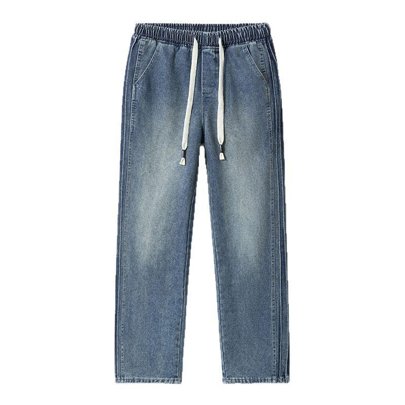 Spring and Summer New Washed Retro Three-bar Jeans Men's Mid-waist Trendy Brand Floor-mopping Trousers