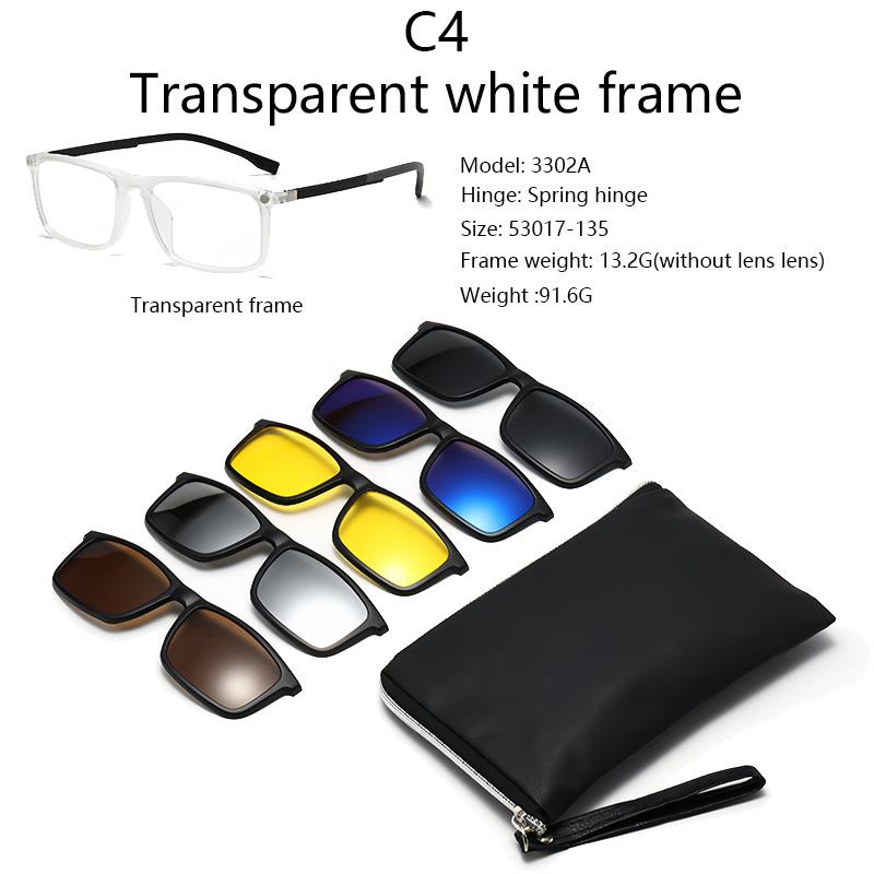

3302A Gradul Grey White Frame 6 in 1 Polarized Clips Magnetic Glasses Sunglasses With 5 Clips Magnet Can Be SHOW AS PICTURE