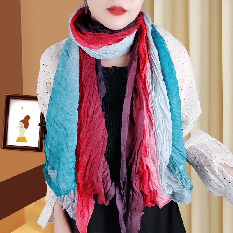 Trendy přechodová bavlněno-lněno-hedvábná šála/šátek pro ženy - Ochrana proti slunci a oboustranné použití pro všechna roční období