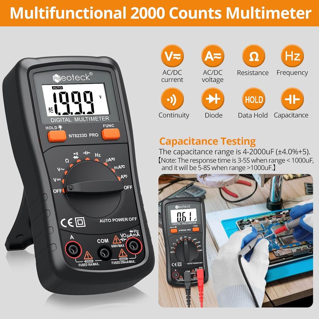 Professional Electrical Kit: Auto Ranging Digital Multimeter & 3-in-1 Pen Multimeter with Phase Sequence Detection, AC/DC Voltag