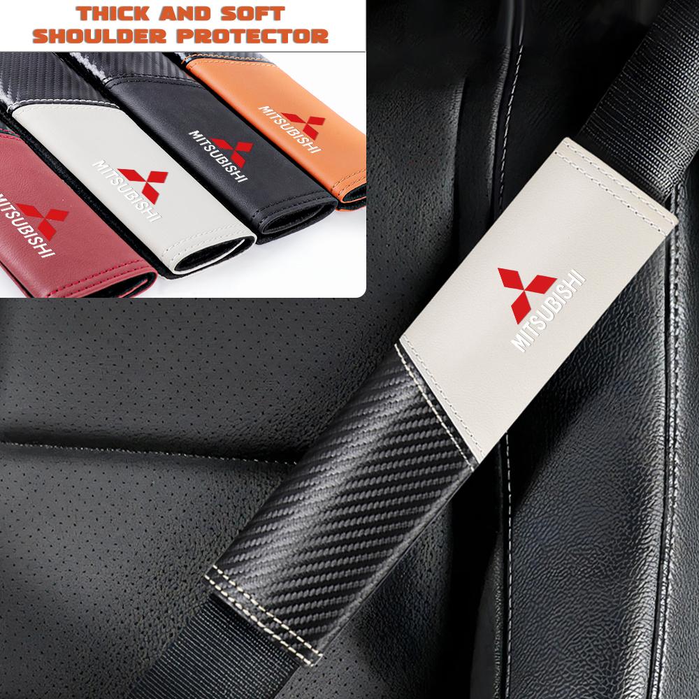 cyhk7 1/2Pcs Leather Safety Belt Shoulder Protection Cover Interior Accessories For Mitsubishi 9 Ralliart X ASX L200 Colt Cross Triton