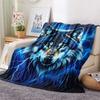 Blue Lightning Wolf Portrait Print Flannel Blanket Soft Warm Animal Throw Blanket For Sofa Bed Couch Wildlife Home Decor Gift
