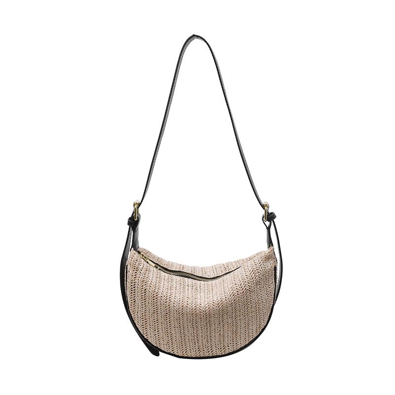 Spring and Summer New Contrasting Colors Casual Simple Straw Dumpling Bag Women's Niche Ins Style Versatile Commuter Vacation Messenger Bag