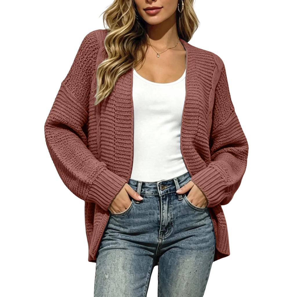 Women's Long Sleeve Knit Cardigan Sweater with Open Front Design for Casual Daily Wear