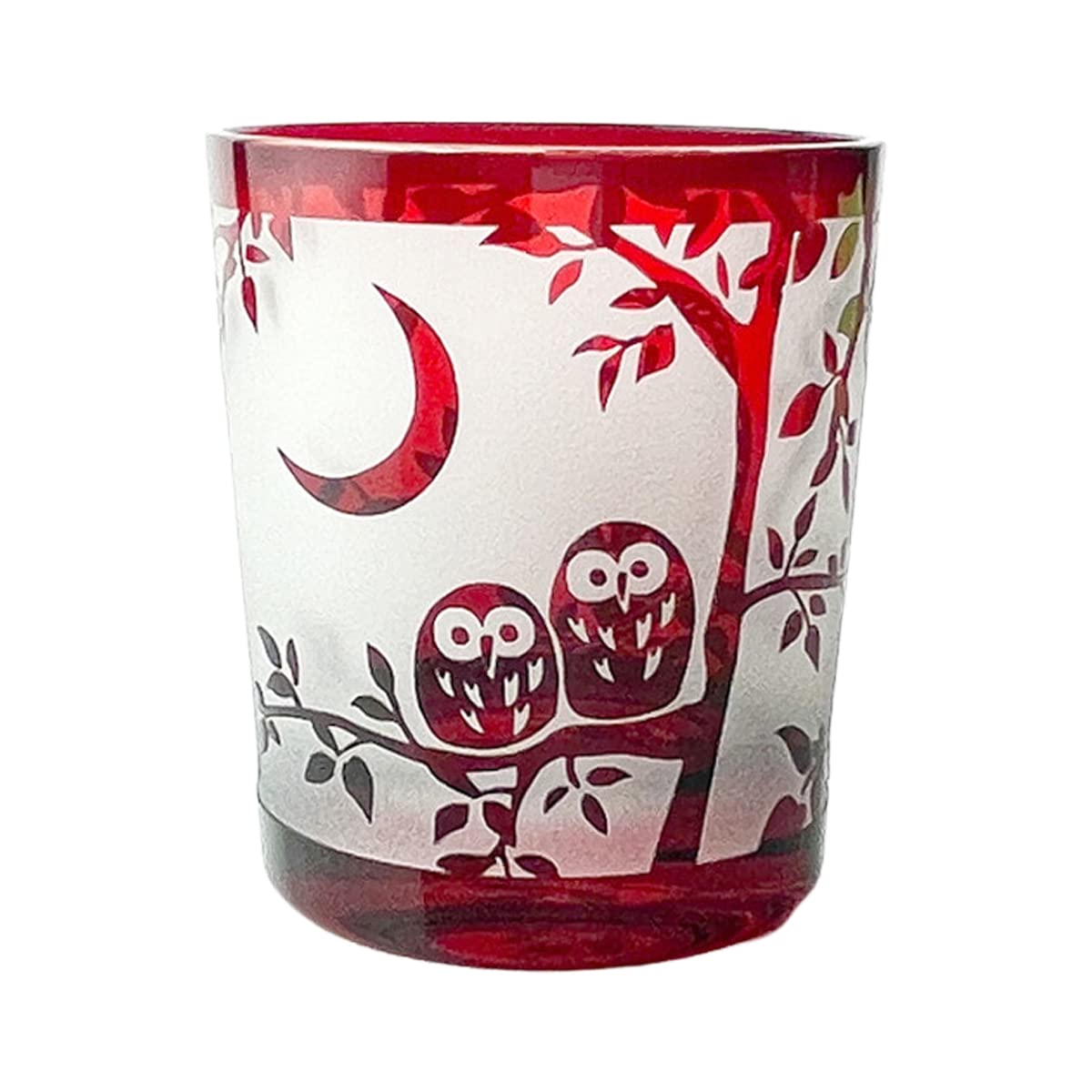 

Retro Kiriko Glass Owl Current Model J-kitchens Cup, 80xH90mm, 280cc, Design, Red,