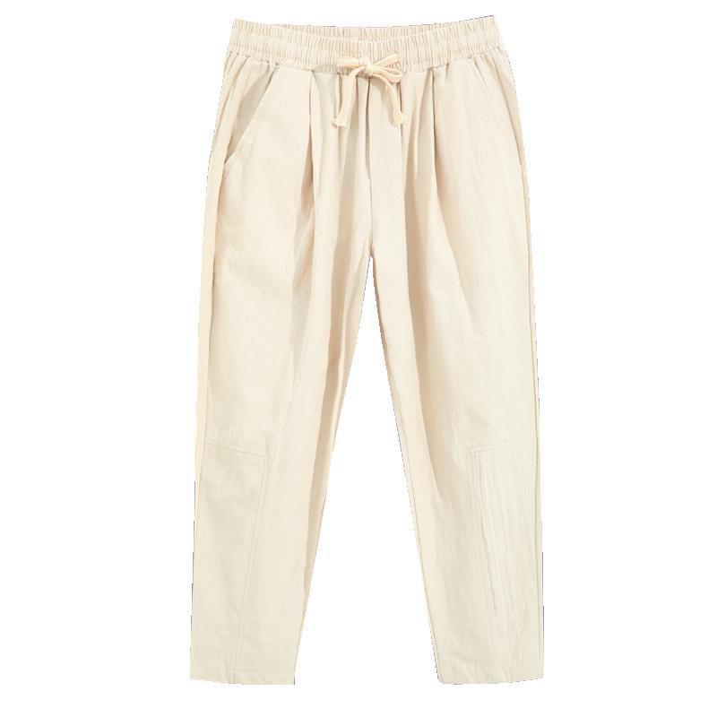 Japenese Cotton Linen Pants Men Summer Straight Casual Ice Silk Sweatpants Male Wide Leg Oversize Linen Trousers