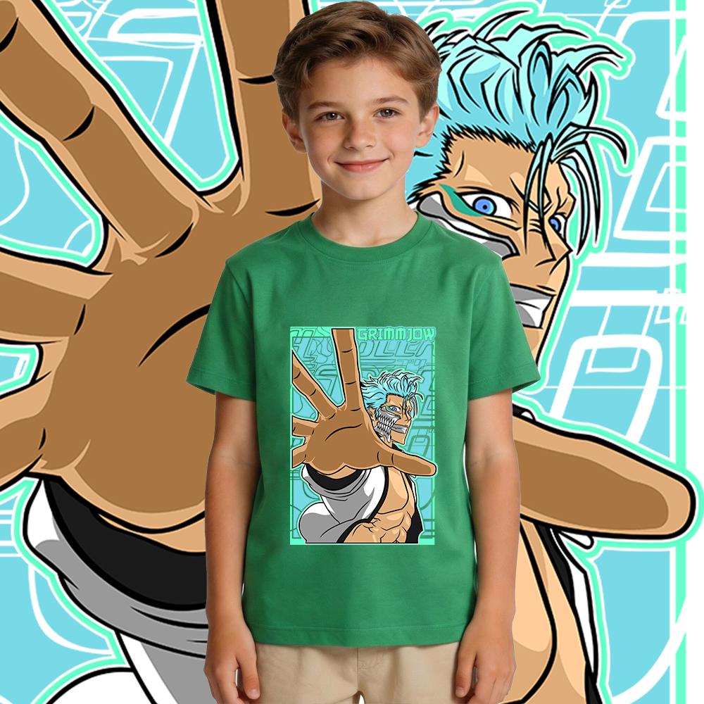 Bleach Grimmjow Anime Print Cotton Shirt Boys Girls Kids Summer Short Sleeve Casual Top Children Clothing