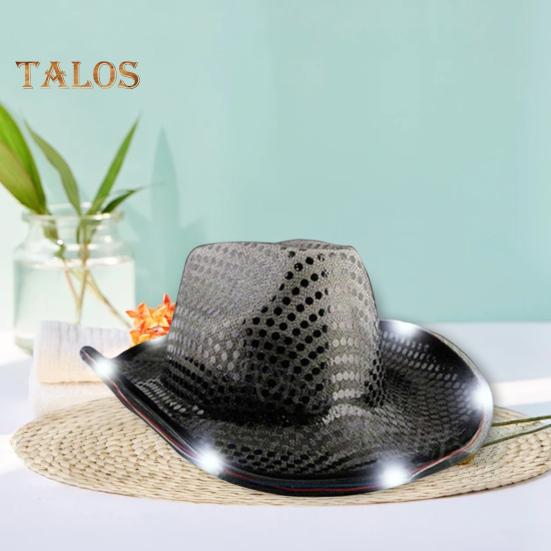 LED Light-Up Cowboy Hat Retro Western Style Luminous 5 Color Available Sunshade Sequin Cap Christmas Party Nightclubs Performance Photo Prop Cap