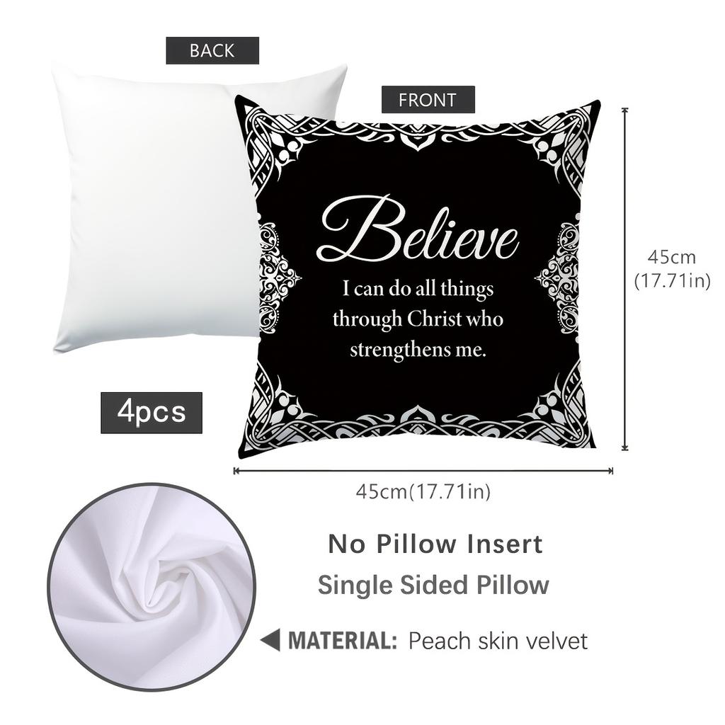 1/4pcs Believe Faith Joy Love Christian Themed Pillowcases Sofa cushion cover home bedroom room decoration