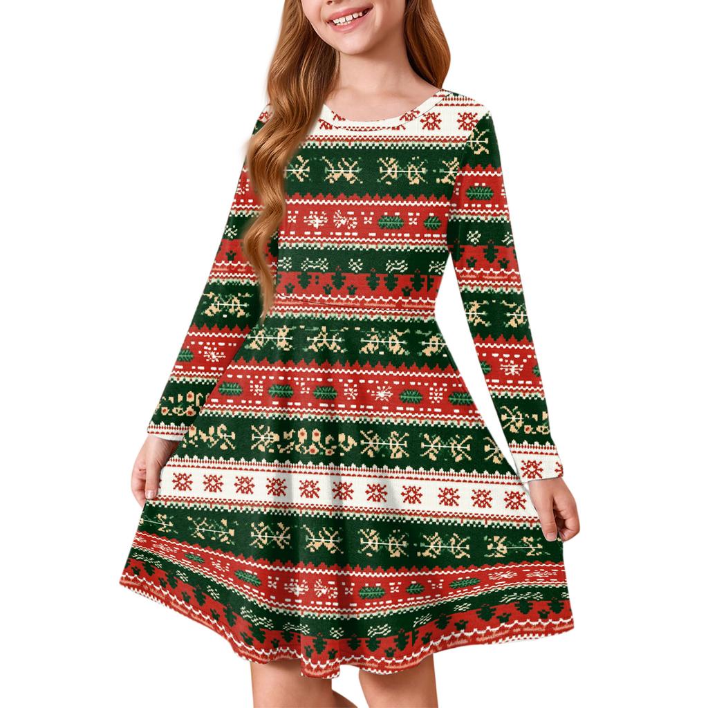 Girls' Princess Dress - Long Sleeve A-Line T-Shirt Dress Christmas Day