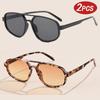Motorcycle 2pcs Vintage Double Bridge Sunglasses Women Fashion Simple Light Square Sun Glasses Ins Trending Shades Eyeglass