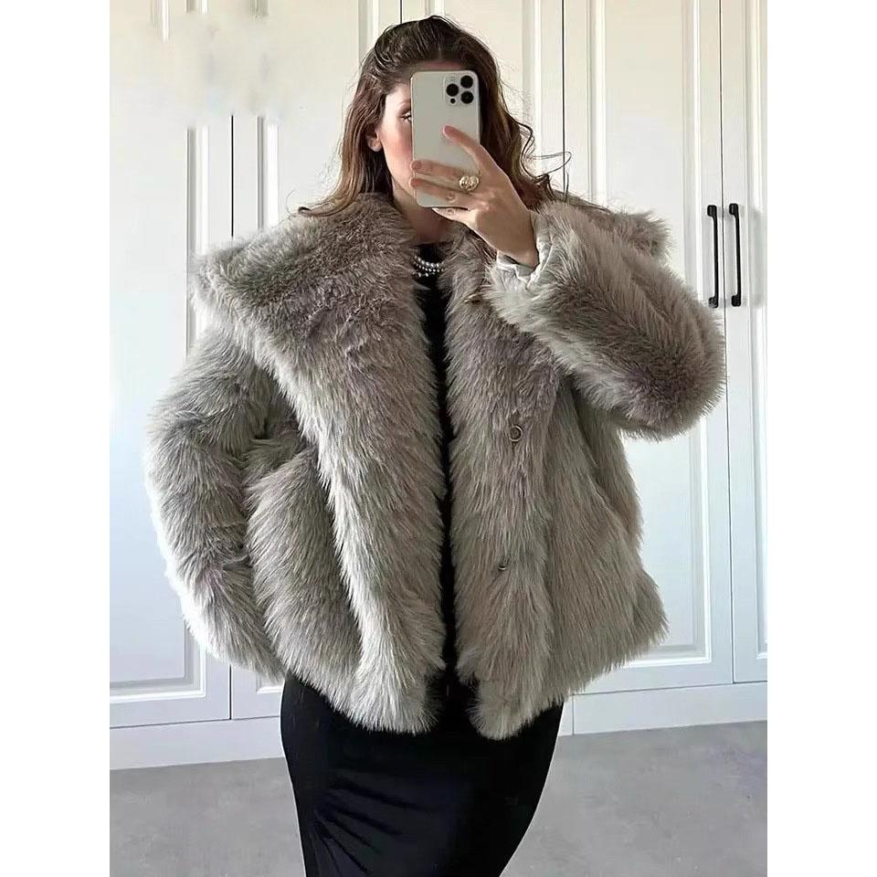 Winter Coats for Women Big Collar Fluffy Faux Fur Coat Women Plush Jacket Vintage Loose Short Female Outerwears