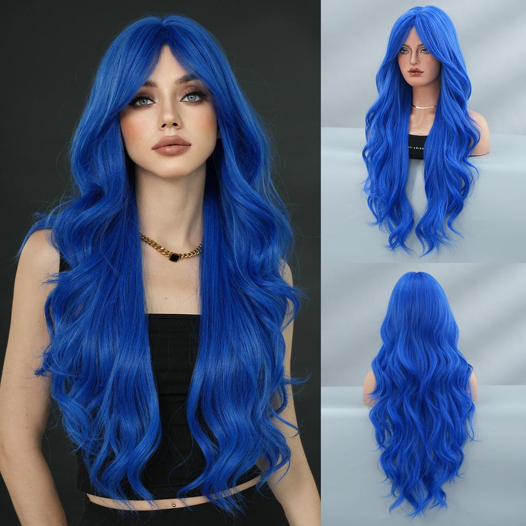 High Quality Eight Character Bangs Wig Women Long Curly Hair With Big Waves Internet Famous Silk Mist Gray Gradient Temperament Fluffy Full Head Cover