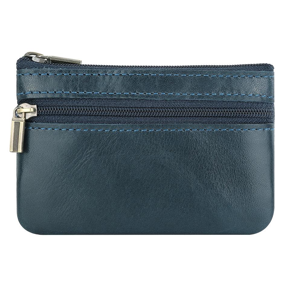 Retro Genuine Leather Coin Purse with Keychain for Men & Women Cowhide  Zipper Coin Wallet Vintage Key Holder