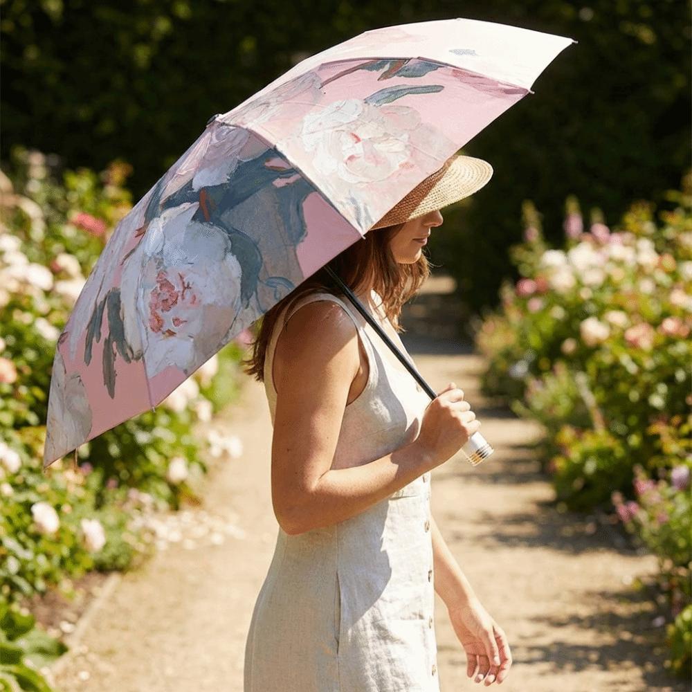Foldable Reverse Sun Umbrella Floral Print Travel Rain Umbrella Dual-purpose Sunshade  Outdoor Use