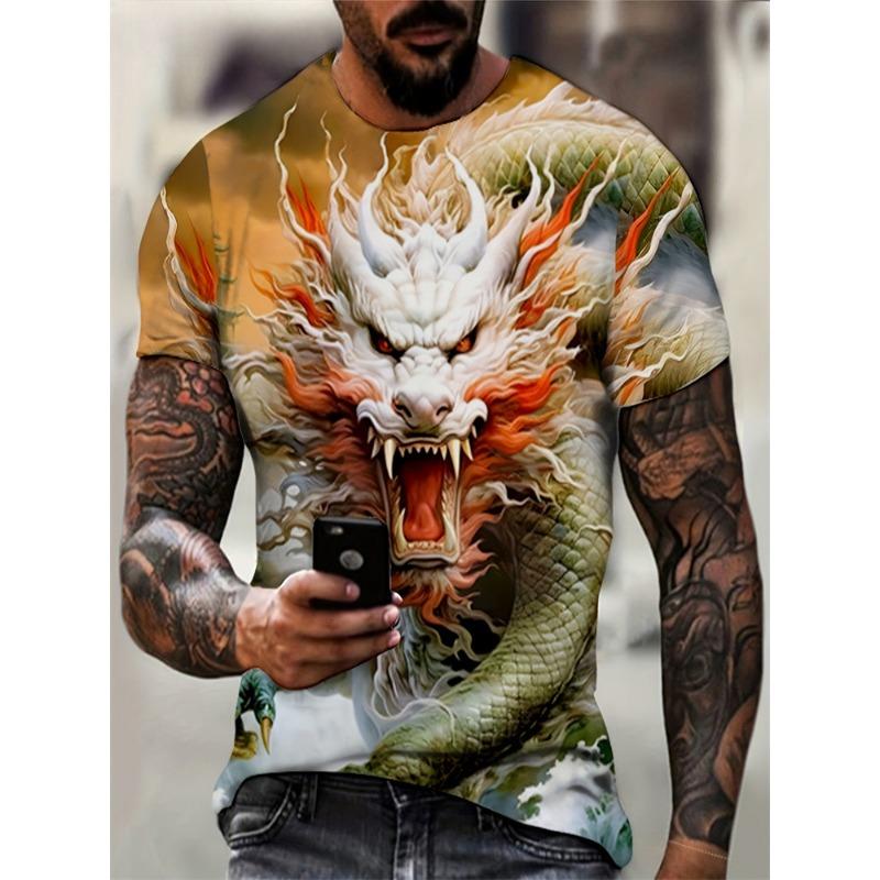 Fashion Personality Men T-Shirt Dragon Pattern 3D Printed Harajuku Street Short Sleeve O Neck T Shirts Oversized Tee Casual Tops