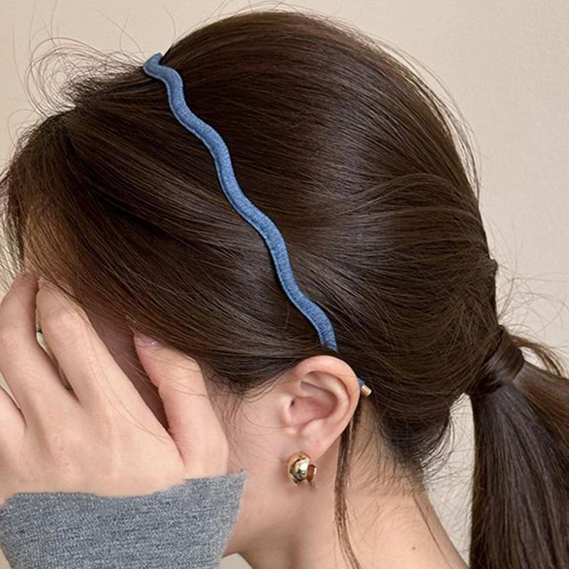 Korean Denim Wavy Fine Hairbands for Women Trendy Simple High-End Hairwear Sweet Girl Picnic Party Wash Face Hair Accessories