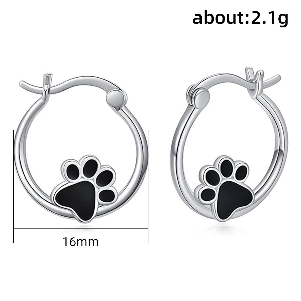 Ear Buckles, Black Epoxy Cute Animal Cat Claw Earrings, Sweet Heart Dog Footprint Earrings.